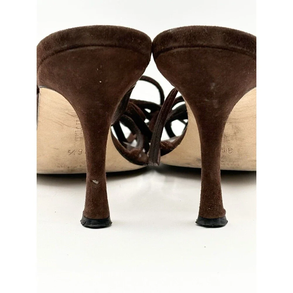 Manolo Blahnik Brown Suede Ribbon Accent Lace Up Heels Vintage Size EU 36.5